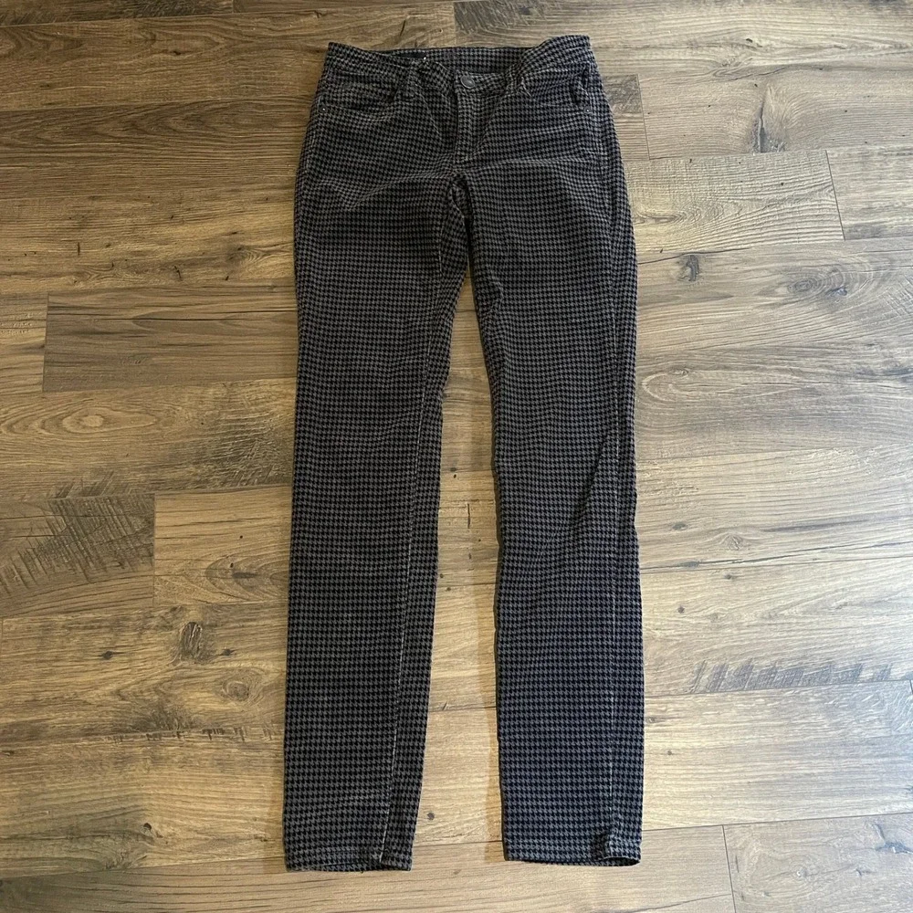 Kut from the Kloth Diana Skinny Corduroy Pants Black Grey Houndstooth Size 4